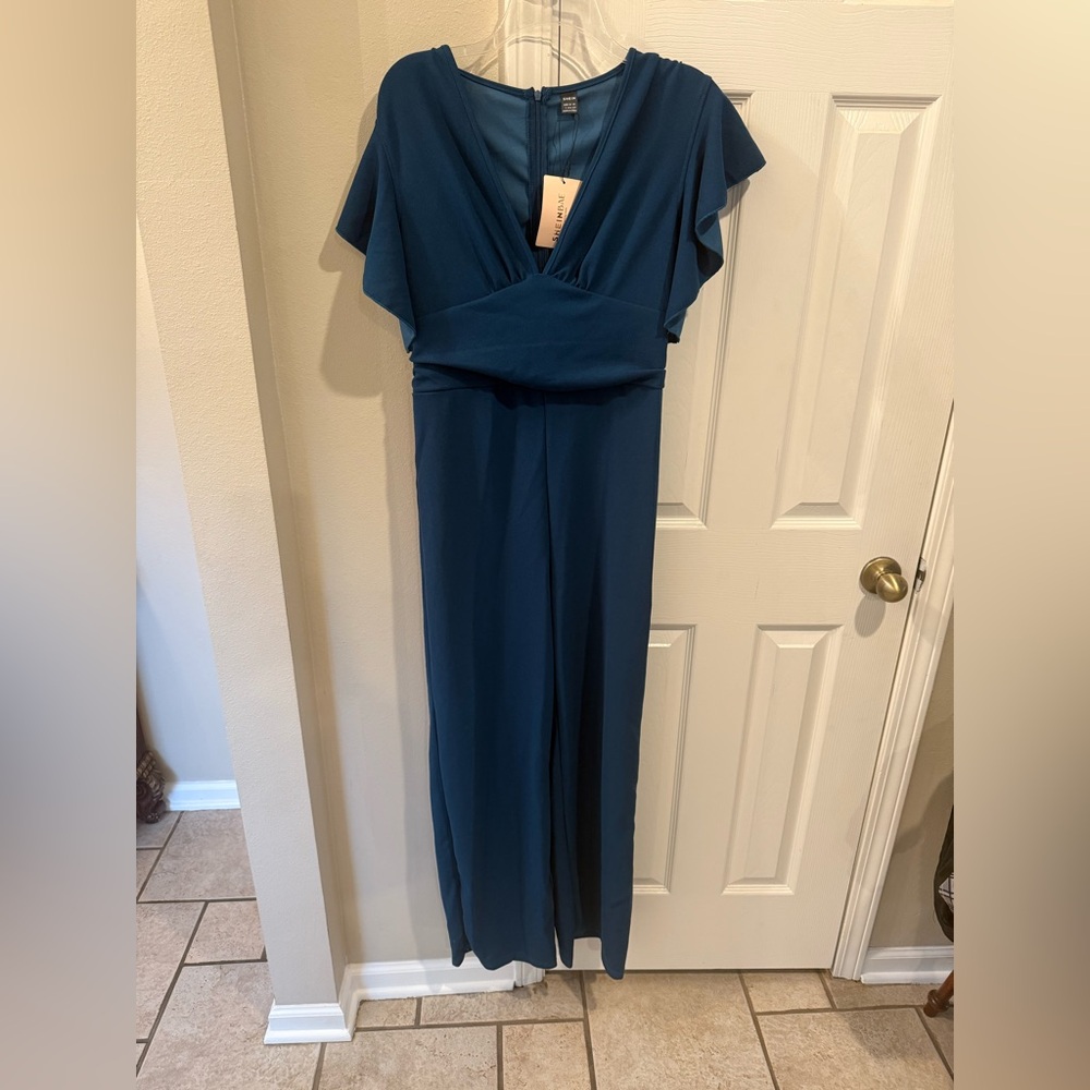 SHEIN Bae Women Dressy, Flowy Blue High Waisted Ruffle Jumpsuit